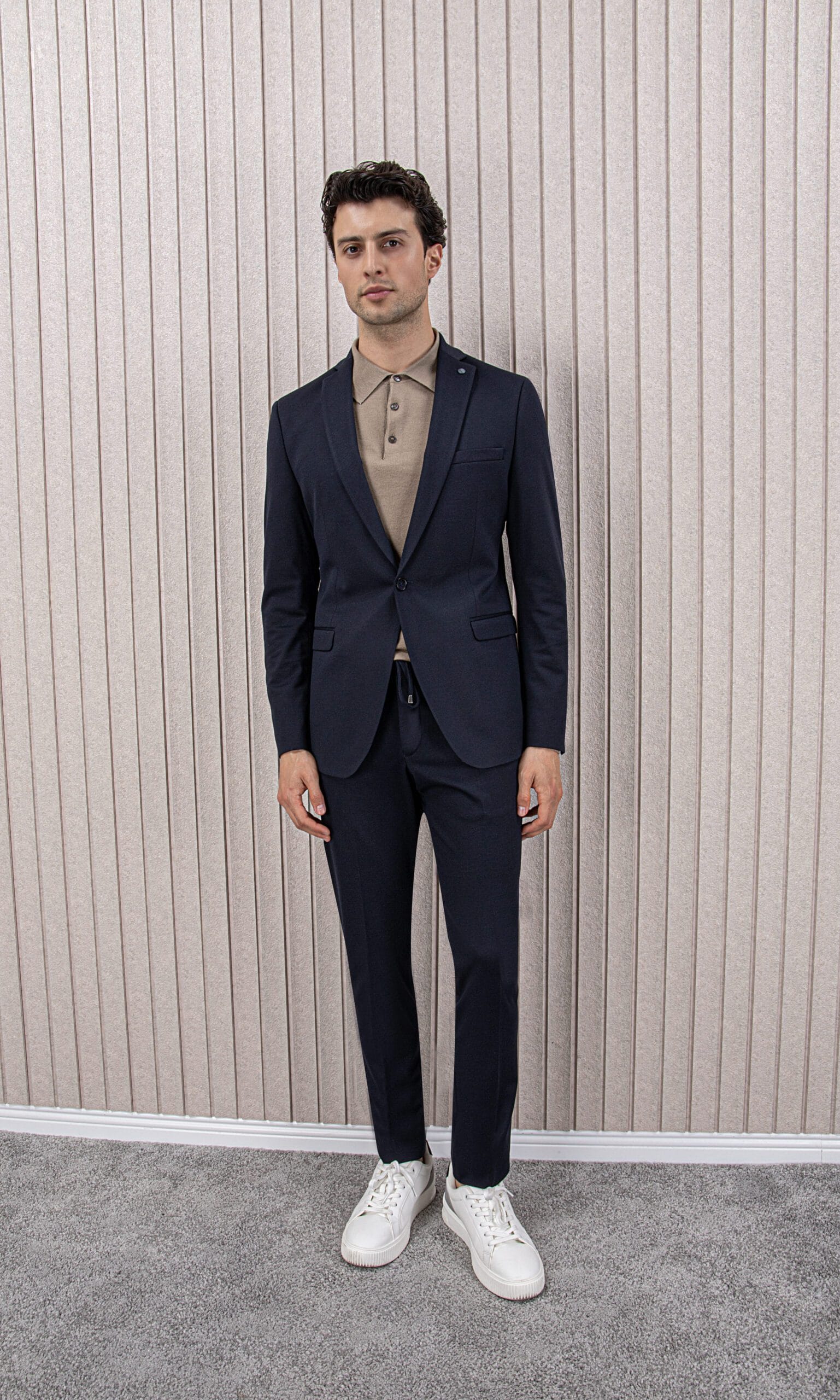 Erkek Likralı Beli İpli Slim Fit Mono Yaka Takım Elbise